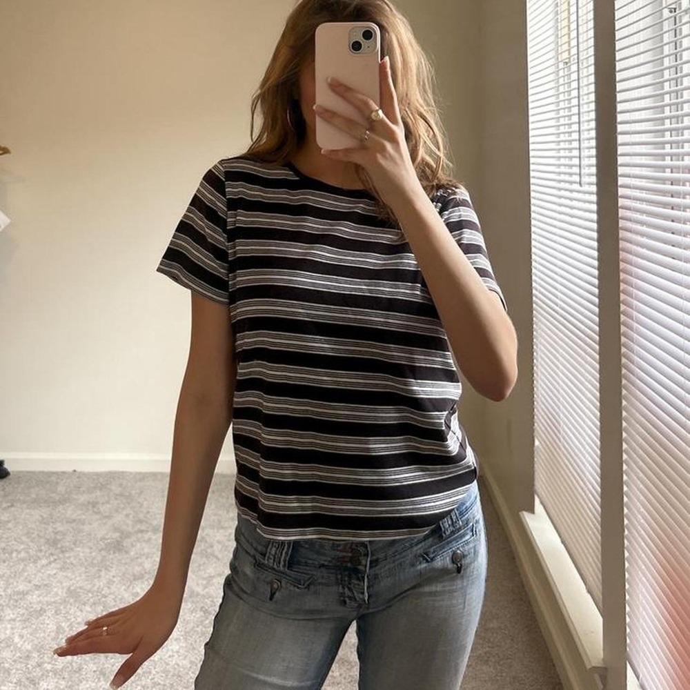 Vintage navy and white striped slouchy knit tee